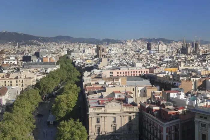 Framed Print : View from Columbus Monument (Monument a Colom) over La Rambla to Barcelona, Catalonia Framed Print : View from Columbus Monument (Monument a Colom) over La Rambla to Barcelona, Catalonia