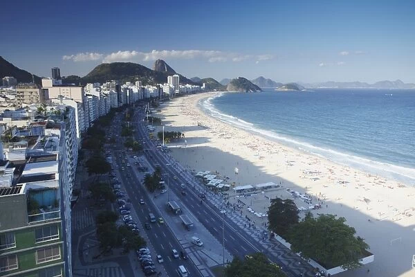 View of Copacabana beach and Avenida Atlantica, Rio de Janeiro, Brazil, South America