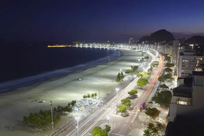 Framed Print : View of Copacabana beach and Avenida Atlantica at dusk, Copacabana, Rio de Janeiro, Brazil, South America Framed Print : View of Copacabana beach and Avenida Atlantica at dusk, Copacabana, Rio de Janeiro, Brazil, South America
