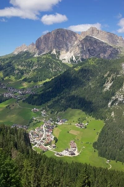 View of Corvara from Col Alto, Corvara, Badia Valley, Bolzano Province, Trentino-Alto Adige  /  South Tyrol, Italian Dolomites, Italy, Europe