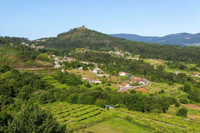 Framed Print : View over countryside to Ermida da Peneda from Castelo de Soutomaior castle, Pontevedra, Galicia, Spain, Europe Framed Print : View over countryside to Ermida da Peneda from Castelo de Soutomaior castle, Pontevedra, Galicia, Spain, Europe