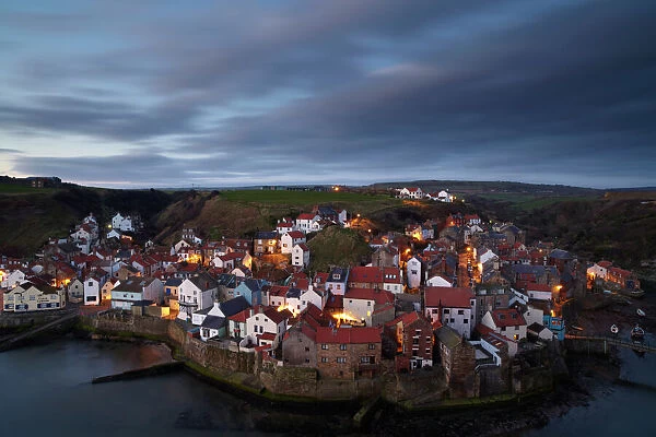 The view from Cowbar of the fishing village of Staithes, North Yorkshire, England