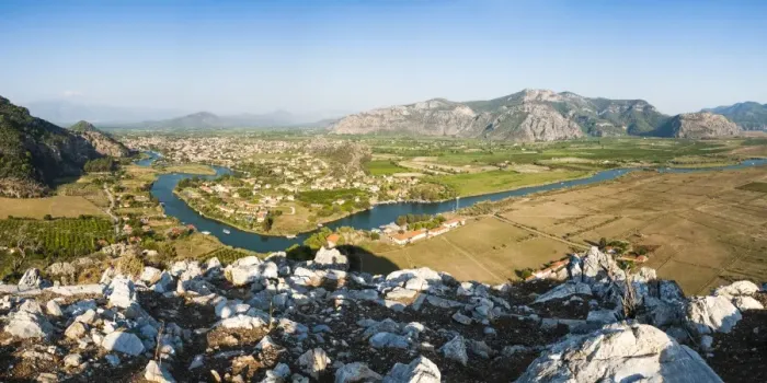 Framed Print : View over Dalyan River from the ancient ruins of Kaunos, Dalyan, Mugla Province, Anatolia Framed Print : View over Dalyan River from the ancient ruins of Kaunos, Dalyan, Mugla Province, Anatolia