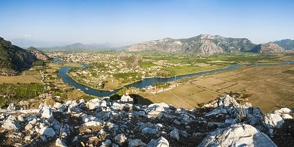 View over Dalyan River from the ancient ruins of Kaunos, Dalyan, Mugla Province, Anatolia