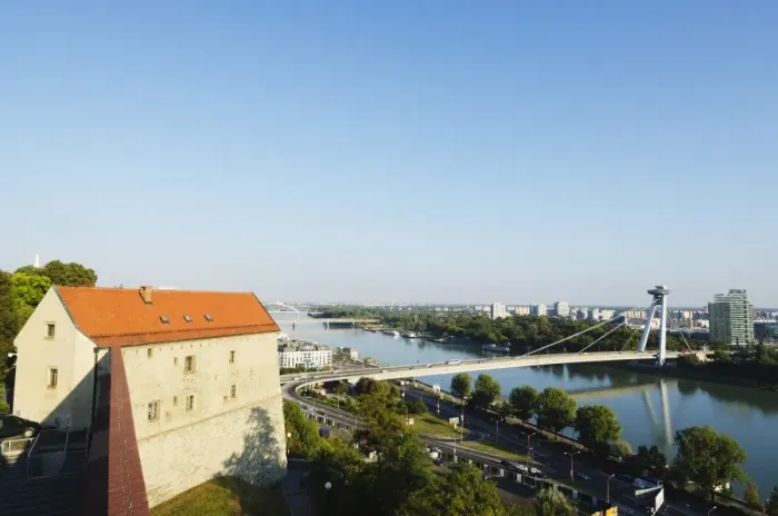 Framed Print : View down to the Danube River from Bratislava Castle, Bratislava, Slovakia, Europe