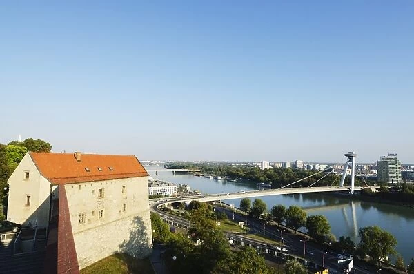 View down to the Danube River from Bratislava Castle, Bratislava, Slovakia, Europe