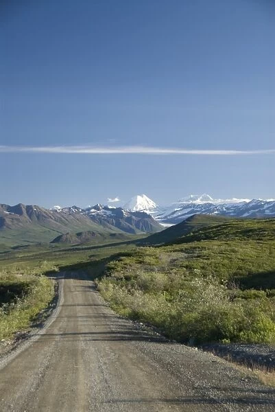 View down the Denali Highway, Alaska, United States of America, North America