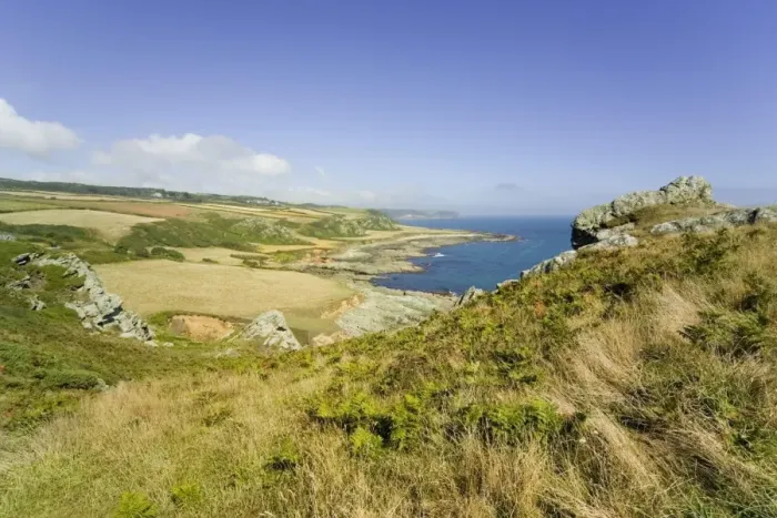Framed Print : View from the Devon Coast Path at Prawle Point, South Hams, Devon, England Framed Print : View from the Devon Coast Path at Prawle Point, South Hams, Devon, England