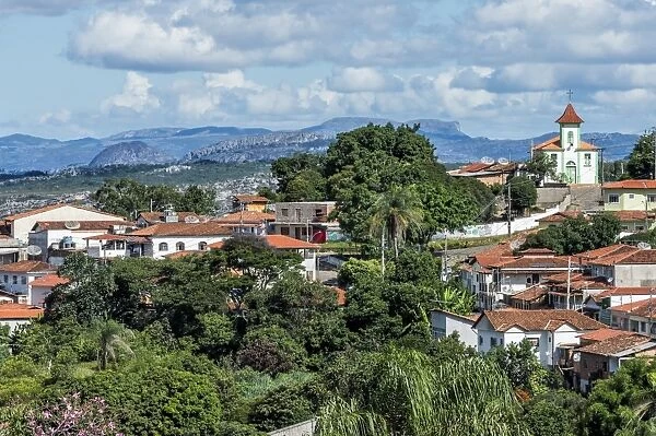 View over Diamantina and the Nossa Senhora da Consola Church, UNESCO World Heritage Site, Minas Gerais, Brazil, South America