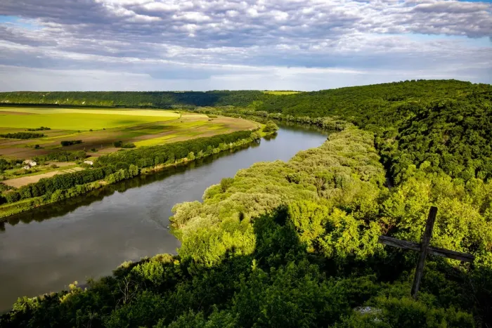 Framed Print : View of the Dniestr River and Ukraine from Soroca, Moldova, Europe Framed Print : View of the Dniestr River and Ukraine from Soroca, Moldova, Europe