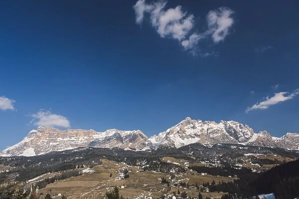 View of the Dolomites from La Ila, Alta Badia, Dolomites, UNESCO World Heritage Site