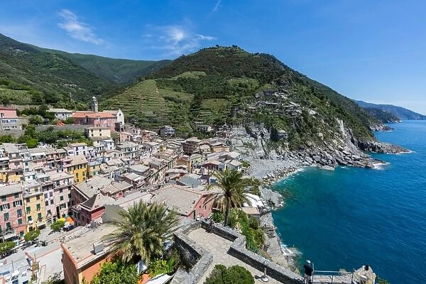 The view from the top of Doria Castle with breathtaking views over Vernazza and the