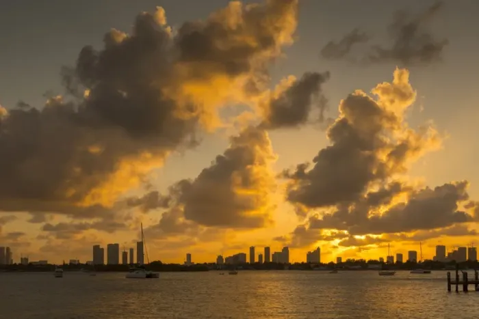 Framed Print : View of Downtown from South Beach at sunset, Miami Beach, Miami, Florida, United States of America Framed Print : View of Downtown from South Beach at sunset, Miami Beach, Miami, Florida, United States of America