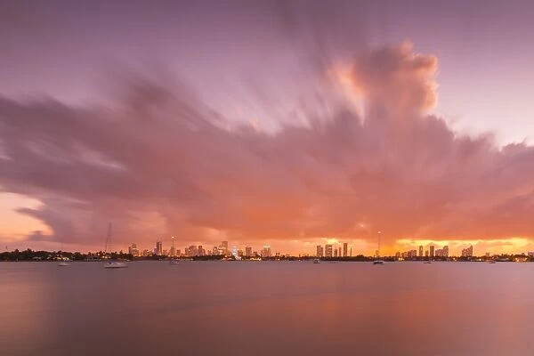 View of Downtown from South Beach at sunset, Miami Beach, Miami, Florida, United States of America