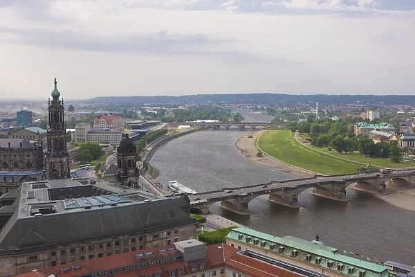 View over Dresden and the River Elbe, Saxony, Germany, Europe