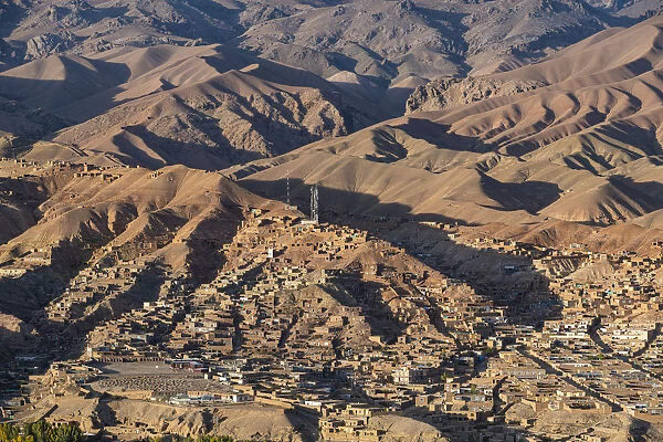 View by drone over Bamyan, Shahr-e Gholghola (City of Screams) ruins, Bamyan, Afghanistan
