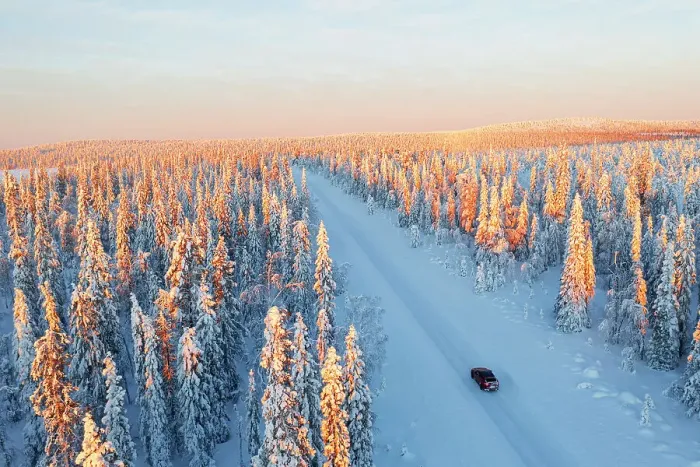 Framed Print : View from a drone of a car travelling an icy road among pine tree wood at sunrise, Swedish Lapland, Sweden, Scandinavia, Europe Framed Print : View from a drone of a car travelling an icy road among pine tree wood at sunrise, Swedish Lapland, Sweden, Scandinavia, Europe
