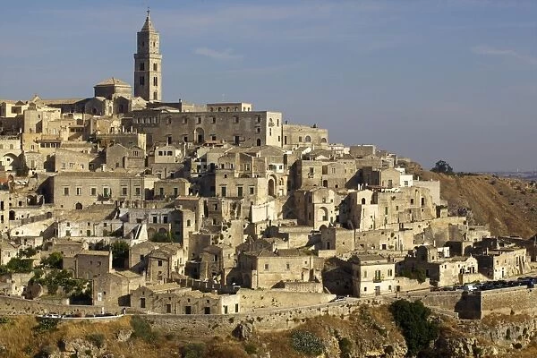 View of the Duomo and the Sassi of Matera, from the cliffside, Matera, Basilicata, Italy, Europe