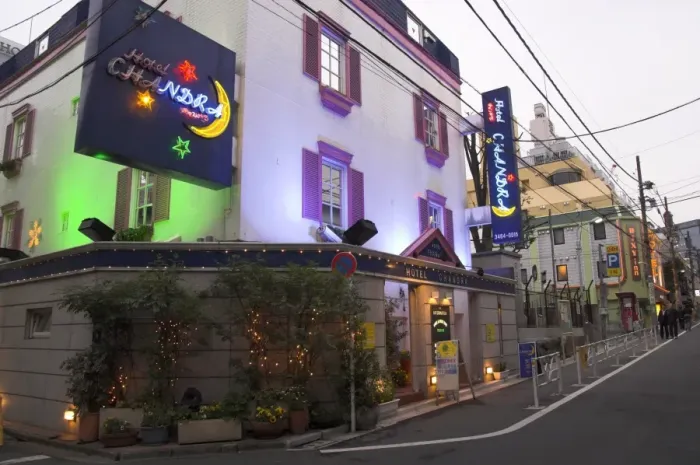 Framed Print : View at dusk of a street with row of love hotels Framed Print : View at dusk of a street with row of love hotels
