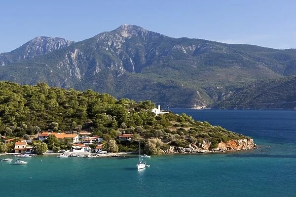 View over east coast village, Posidonio, Samos, Aegean Islands, Greece