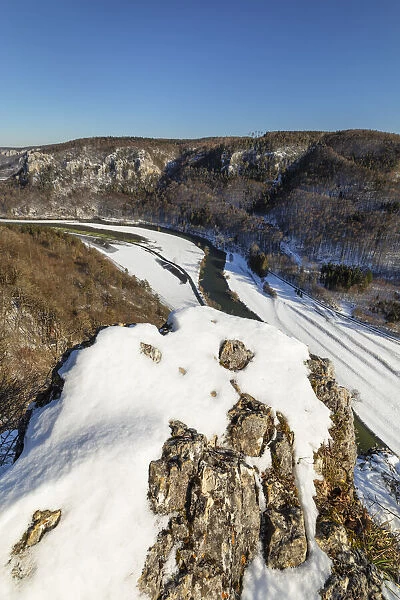 View from Eichfelsen Rock into Danube Gorge and Werenwag Castle, Upper Danube Nature Park