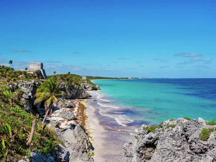 Framed Print : View towards El Castillo and Temple of the God of Wind, Tulum Archeological Site, Quintana Roo State, Mexico Framed Print : View towards El Castillo and Temple of the God of Wind, Tulum Archeological Site, Quintana Roo State, Mexico