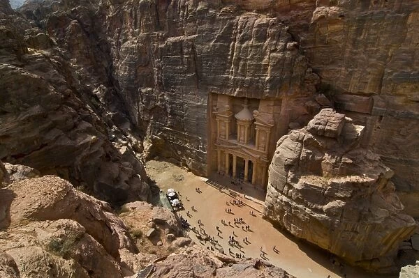 View over El Khazneh (the Treasury), Petra, UNESCO World Heritage Site
