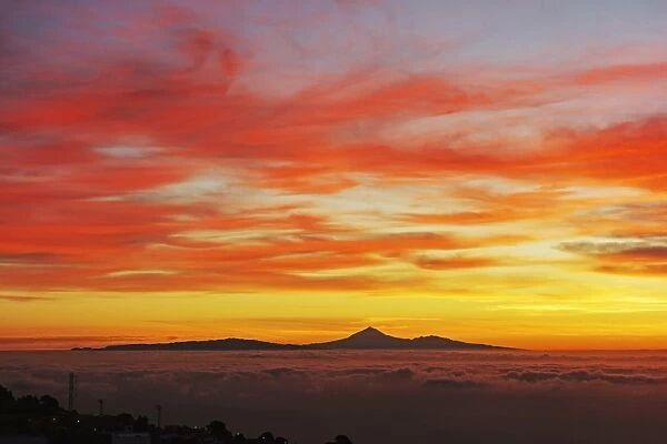View from El Pinar towards Tenerife at sunrise, El Hierro, Canary Islands, Spain