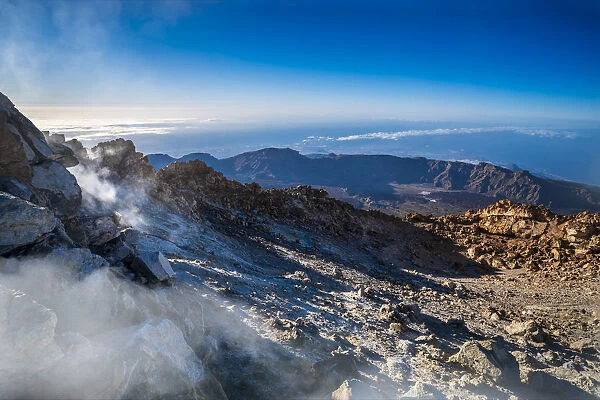 View from top of El Teide Volcano in the National Park in early morning, UNESCO World
