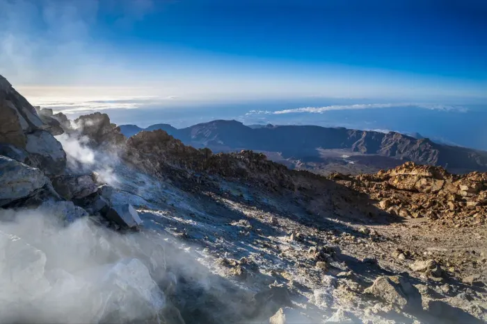 Framed Print : View from top of El Teide Volcano in the National Park in early morning, UNESCO World Framed Print : View from top of El Teide Volcano in the National Park in early morning, UNESCO World