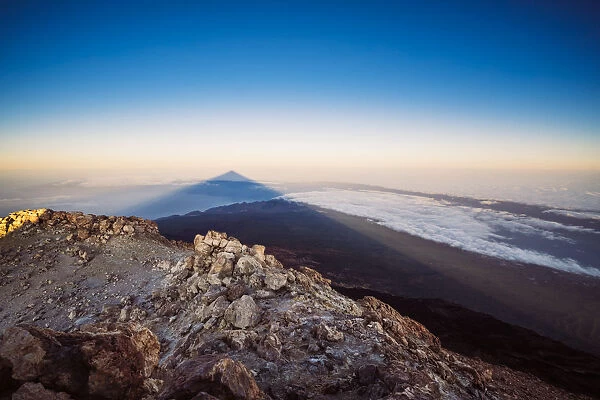 View of El Teide Volcano shadow from the summit at sunrise, El Teide National Park