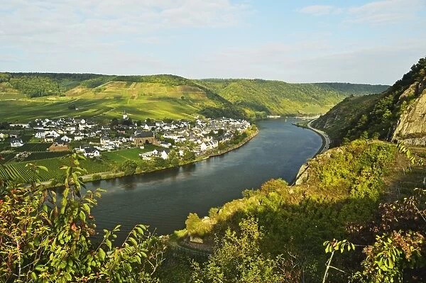 View of Ellenz-Poltersdorf and Moselle River (Mosel), Rhineland-Palatinate, Germany, Europe