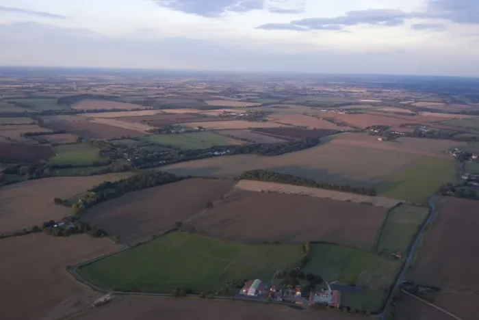 Framed Print : View over Essex farmland from a hot air balloon, Essex, England, United Kingdom, Europe Framed Print : View over Essex farmland from a hot air balloon, Essex, England, United Kingdom, Europe