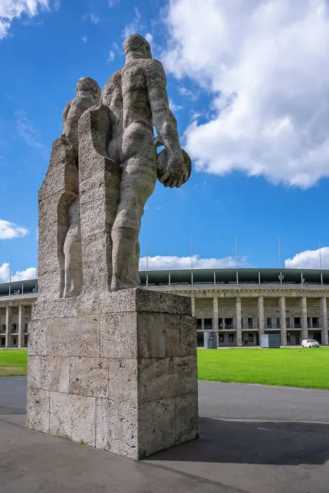 Framed Print : View of exterior of Olympiastadion Berlin and statues, built for the 1936 Olympics, Berlin, Germany, Europe
