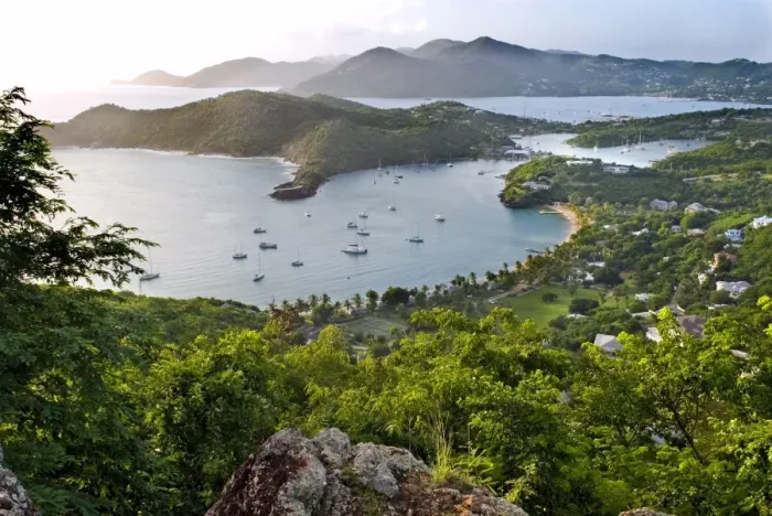 Framed Print : View of Falmouth Harbour from Shirley Heights, Antigua, Leeward Islands