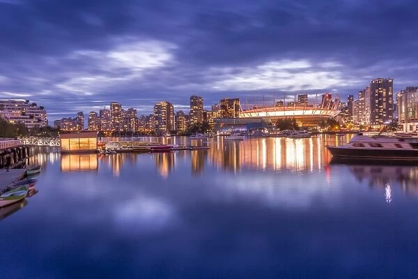 View of False Creek and Vancouver skyline, including BC Place, Vancouver, British Columbia