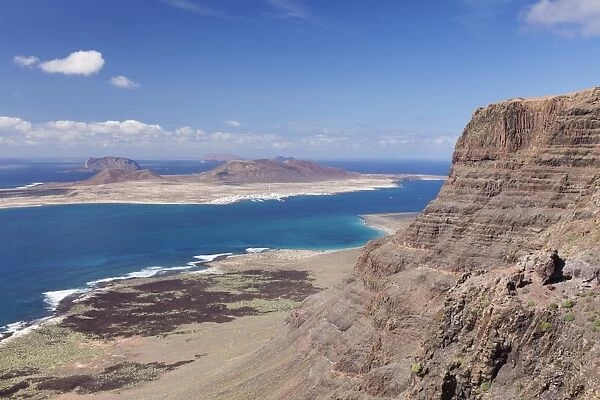 View from Famara Mountains to La Graciosa Island, Lanzarote, Canary Islands, Spain