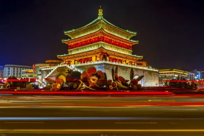 Framed Print : View of famous Bell Tower in Xi an city centre at night, Xi an, Shaanxi Province Framed Print : View of famous Bell Tower in Xi an city centre at night, Xi an, Shaanxi Province