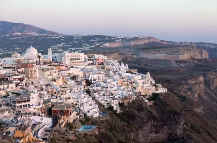 Framed Print : View of Fira with its domed churches and whitewashed houses, Santorini, Cyclades Framed Print : View of Fira with its domed churches and whitewashed houses, Santorini, Cyclades