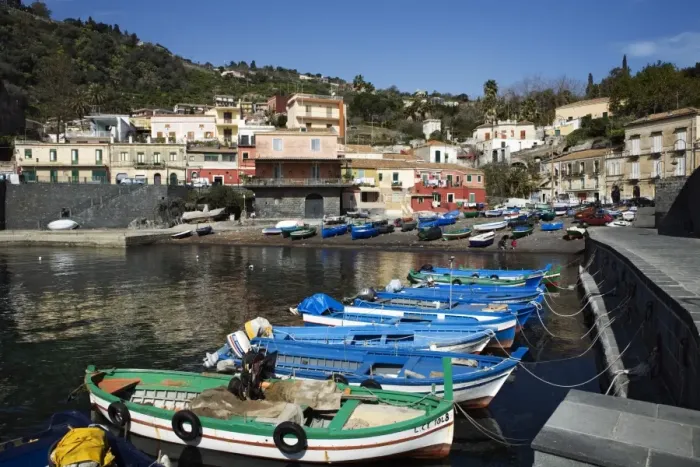 Framed Print : View over fishing harbour, Santa Maria La Scala, Sicily, Italy, Mediterranean, Europe Framed Print : View over fishing harbour, Santa Maria La Scala, Sicily, Italy, Mediterranean, Europe