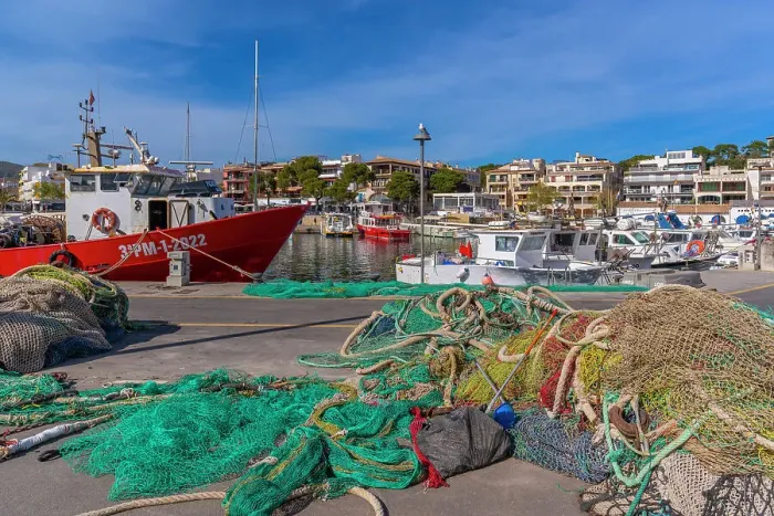 Framed Print : View of fishing nets and boats in the harbour at Cala Rajada, Majorca, Balearic Islands, Spain, Mediterranean, Europe Framed Print : View of fishing nets and boats in the harbour at Cala Rajada, Majorca, Balearic Islands, Spain, Mediterranean, Europe