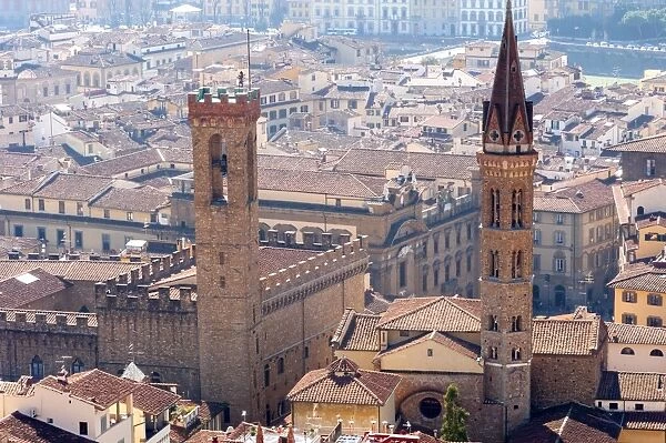 View over Florence from the Duomo, Tower of Bargello, UNESCO World Heritage Site, Florence (Firenze), Tuscany, Italy, Europe