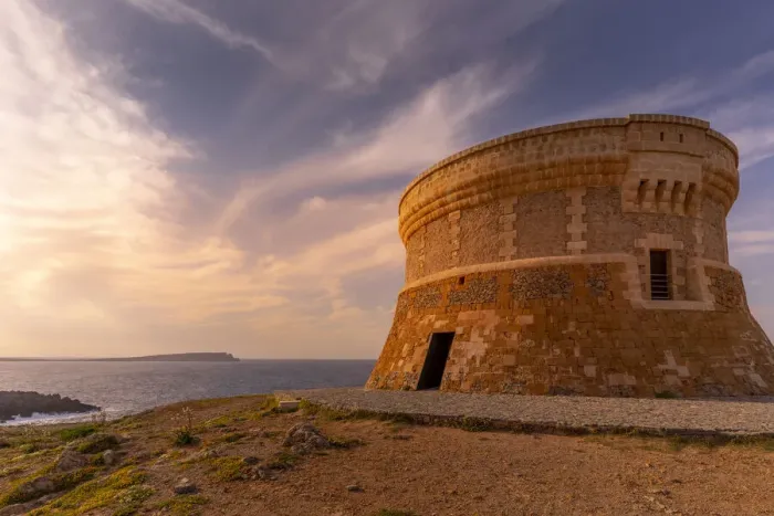 Framed Print : View of Fornelles Tower fortress and Mediterrainean Sea at sunset in Fornelles, Fornelles, Menorca, Balearic Islands, Spain, Mediterranean, Europe Framed Print : View of Fornelles Tower fortress and Mediterrainean Sea at sunset in Fornelles, Fornelles, Menorca, Balearic Islands, Spain, Mediterranean, Europe