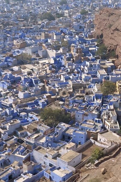 View from fort of blue houses of Brahmin caste residents of city