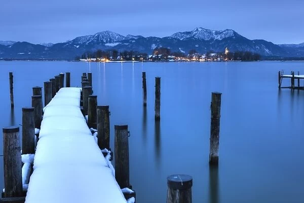 View of Frauen Island from the shore of Lake Chiemsee, Bavaria, Germany, Europe