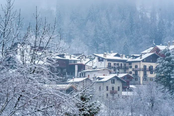 Framed Print : View of frosted trees and chalets in Dolonne during winter, Courmayeur, Aosta Valley, Italy Framed Print : View of frosted trees and chalets in Dolonne during winter, Courmayeur, Aosta Valley, Italy