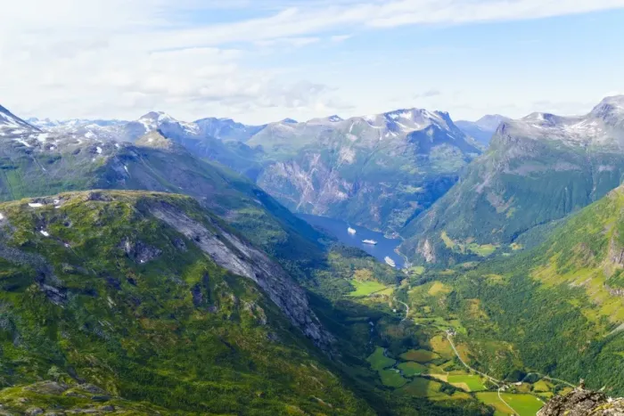 Framed Print : View of Geiranger and Geirangerfjord, UNESCO World Heritage Site, from the summit Framed Print : View of Geiranger and Geirangerfjord, UNESCO World Heritage Site, from the summit