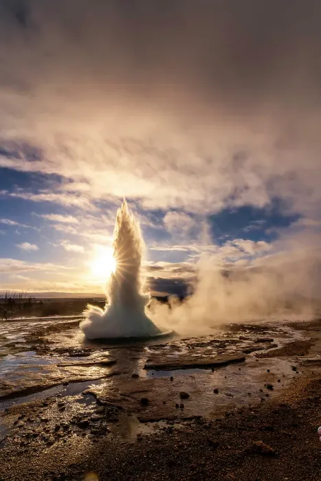 Framed Print : View of geysers at Geysir Hot Springs in winter, Western Region, Iceland Framed Print : View of geysers at Geysir Hot Springs in winter, Western Region, Iceland