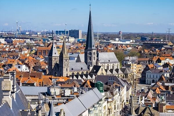 View of Ghent old town from Het Belfort van Gent, the 14th century belfry, Ghent