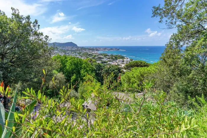 Framed Print : View of Giardini la Mortella Botanical Garden and Forio in background, Forio, Island of Ischia, Campania, Italy, Europe